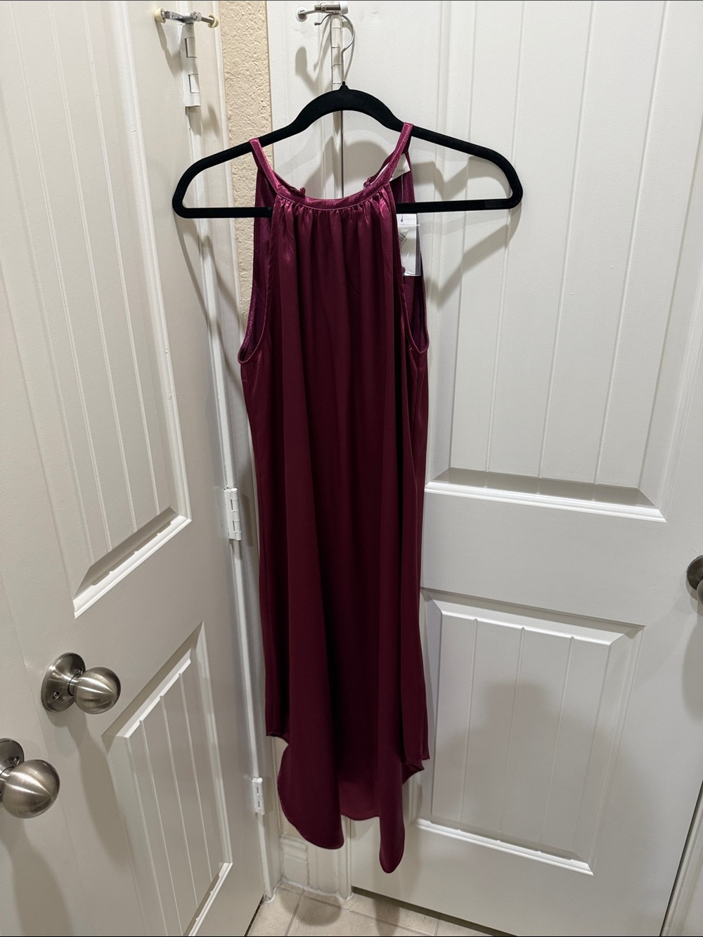 Double Zero Sleeveless High-Neck Wine High-Low Dress